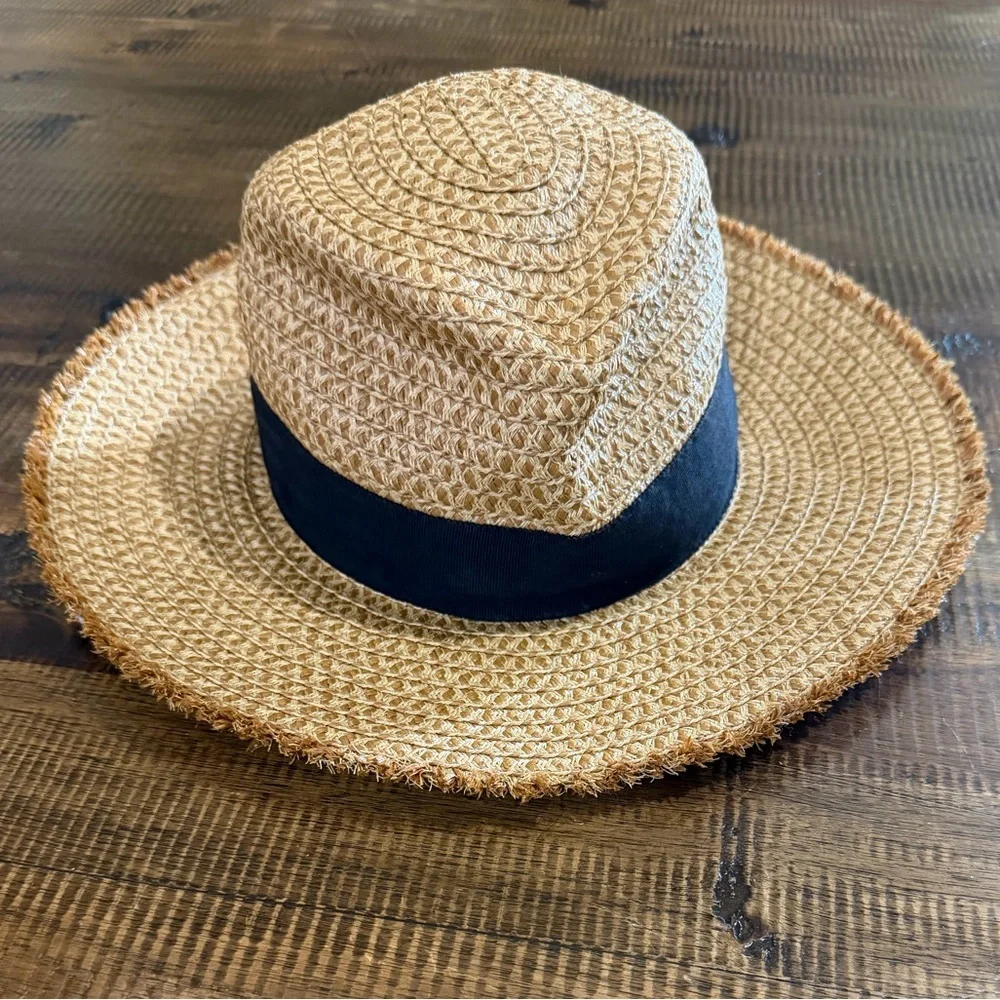 Eric Javits Natural Straw Fedora with Black Band